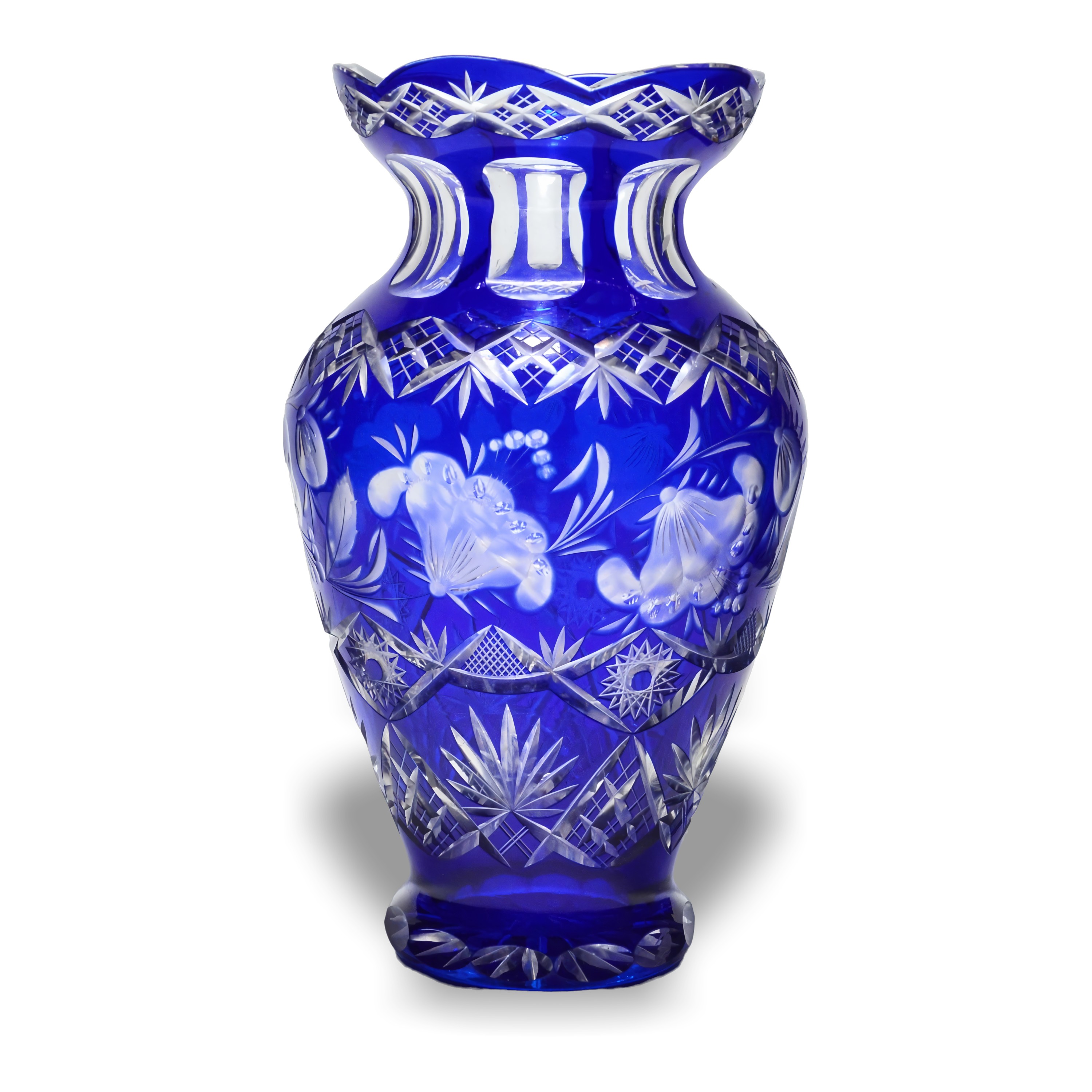 Böhmisches Geschliffenes Glas Kristallvase, Blaues Bleikristall